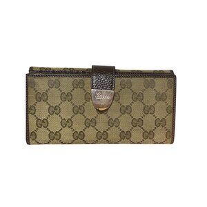 Gucci Brown GG Coated Canvas and Leather Continental Bifold Wallet in Tan Brown